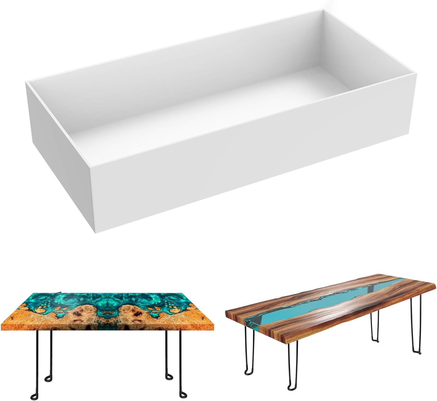 Large Rectangle Resin Table Molds 23.7X11.81 inch Epoxy Resin Table Mold Silicone Molds for River Coffee Table, with 4 Table Support Legs, Reusable DIY Epoxy Table Mold