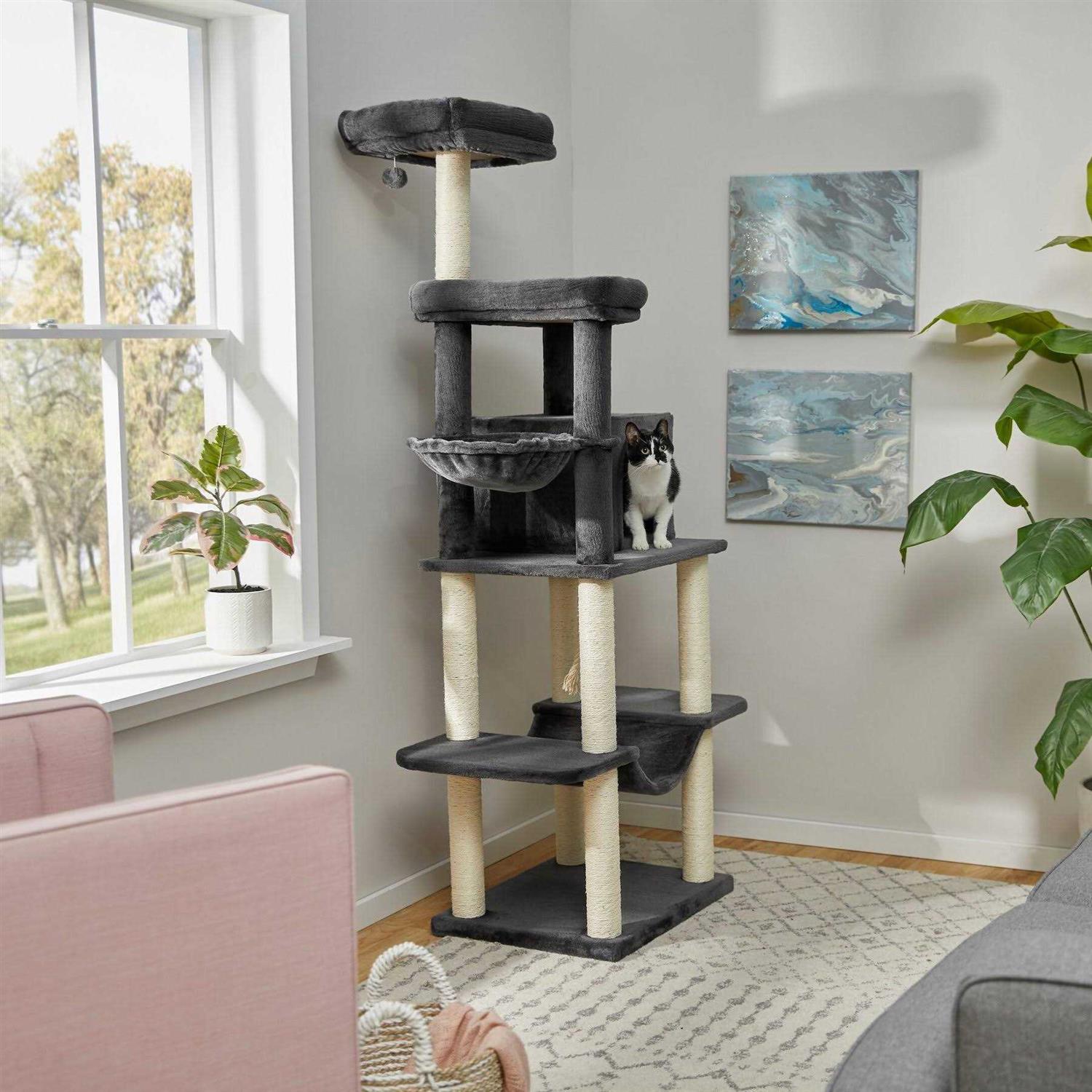 Frisco 73-in Cat Tree with Hammock Condo Lounge Basket Top Perch and Bed - Pet Supplies online store