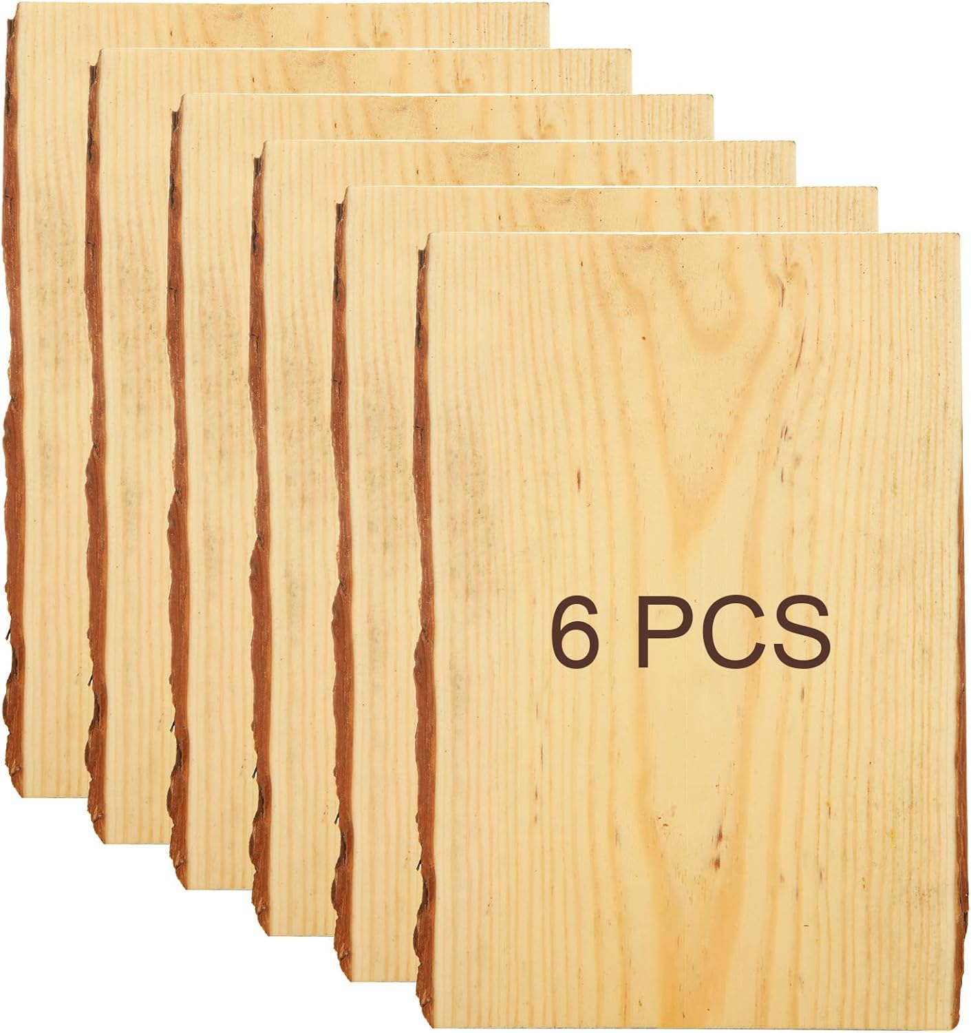 6 Pcs Rectangle Wood Planks with Bark, 7