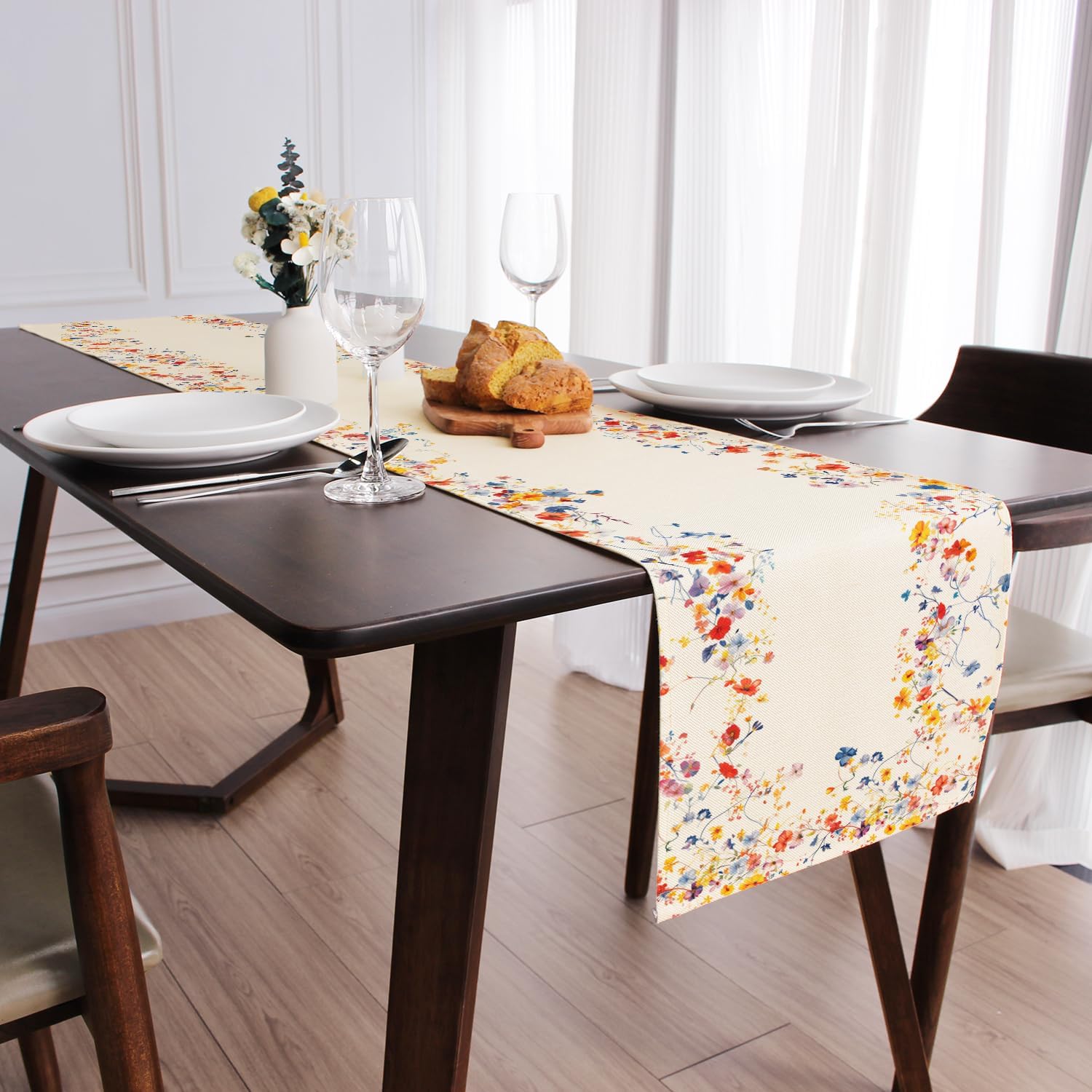 Blue Purple Floral Table Runner 72