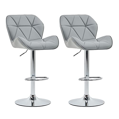 Adjustable Bar Stools with Back, Modern Bar Stools Set of 2 Black PU Leather Upholstered Bar Chairs with Armless, Swivel Kitchen Bar Stools for Kitchen (Black + Black Base)