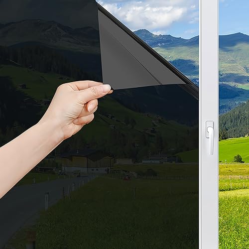 Window Privacy Film See Out Not in, One Way Window Tinting Film for Home Sun UV Blocking Heat Insulation Mirror Window Film Self-Adhesive, Diamond Black Silver, 29.5 inch x 6.5 feet