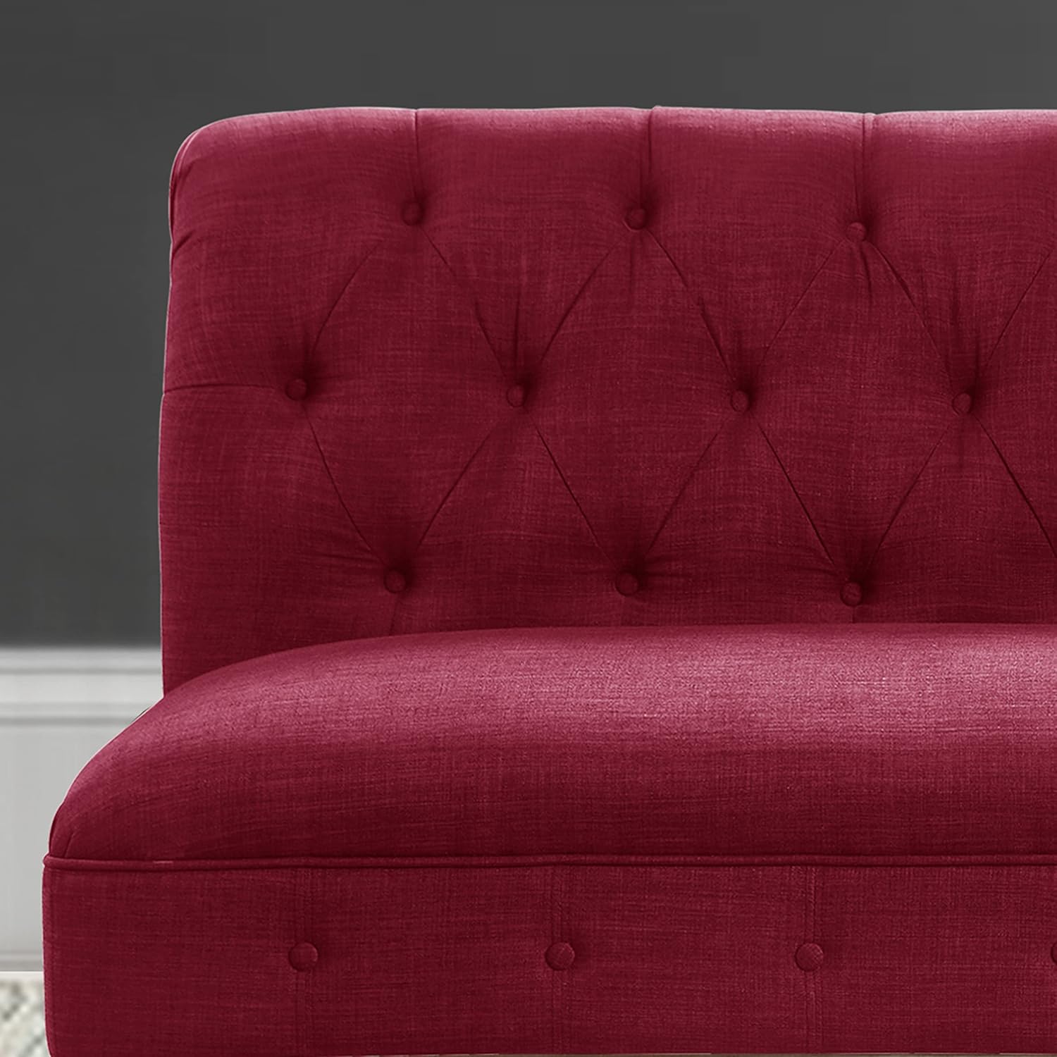Rosevera Larkin Upholstered Tufted Fine Polyester Chair Loveseat Bench with Armless Design Easy Assembly for Living Room Bedroom, Burgundy Sofa