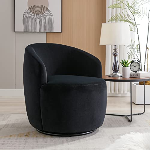 INMOZATA Modern Accent Chair 360 Degree Swivel Chair,Comfy Lounge Sofa Round Barrel Chair,Teddy Fabric Armchairs for Home Sofa Living Room/Bedroom/Waiting Room,Black