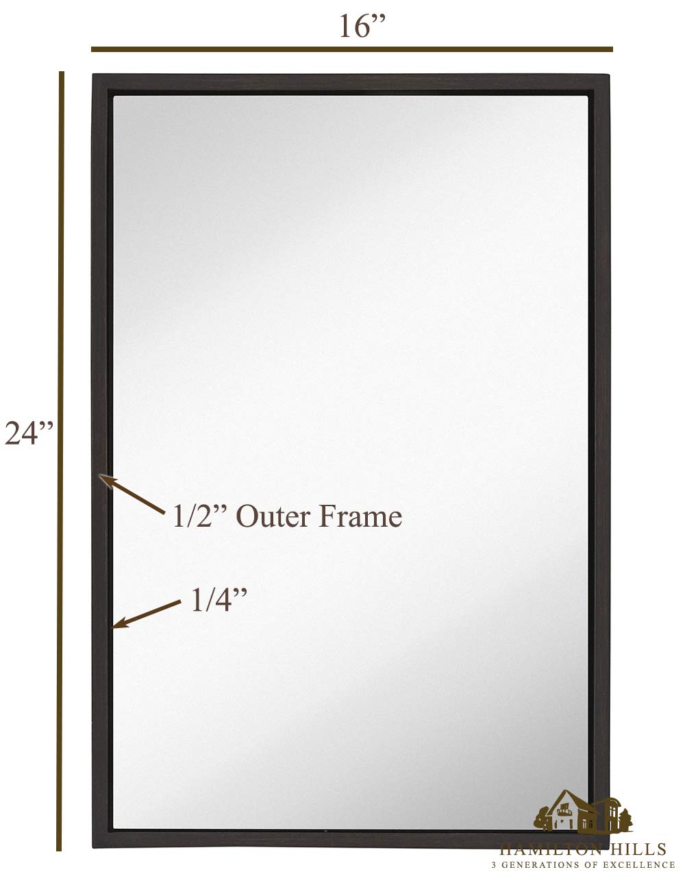 Hamilton Hills 16x24 inch Wenge Framed Mirror | Small Rectangular Bathroom Mirrors for Wall | Floating Glass Panel Vanity with Border | Wall-Mounted Mirror for Decor | Hangs Horizontal or Vertical