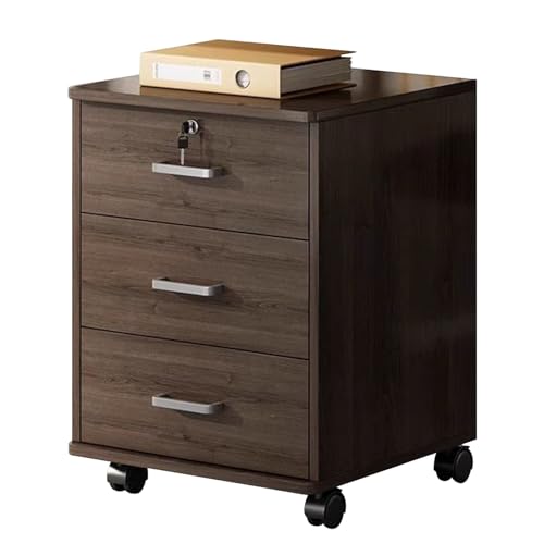 Mobile File Cabinet 3 Drawer File Cabinet with Lock & Wheels, Vertical Storage Cabinet Printer Stand for Legal/Letter/A4 Size, Wood Rattan Oak File Cabinet for Home Office ( Color : Oak , Size : 3 dra