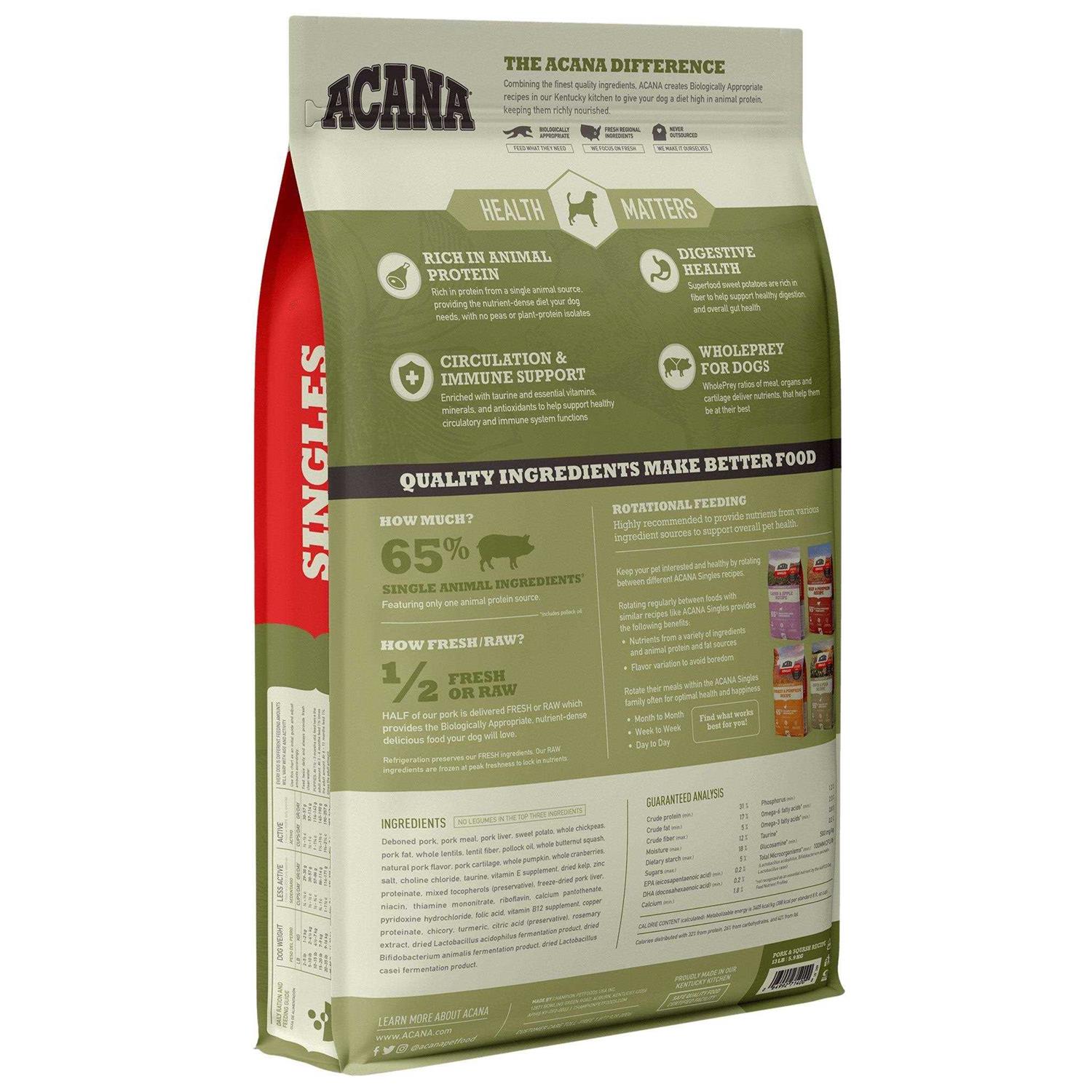 ACANA Singles Limited Ingredient Diet Pork & Squash Recipe Grain-Free Dry Dog Food, 22.5-lb bag - Pet Supplies online store
