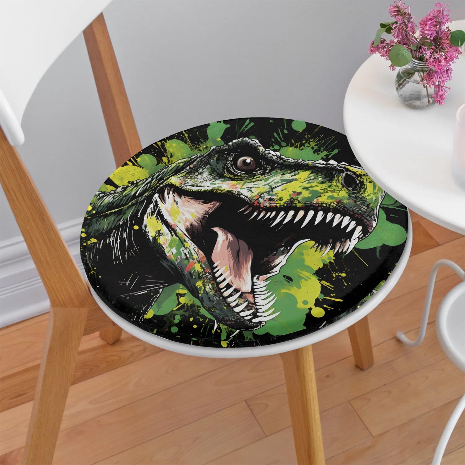Round Chair Cushions for Dining Chairs, Scary Dinosaur Chair Pads for Kitchen Chairs, Non Skid Memory Foam Seat Cushions for Office Chair, Car Seat, Outdoor, Patio(14.5 Inches)