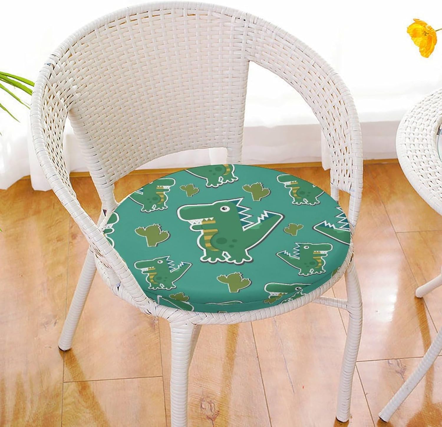 Round Seat Cushion Dinosaurs Green Cute Soft Memory Foam Chair Pads Non Slip Removable Washable Zipper Chair Cushions for Office Kitchen Dining Room Tatami 15.35in