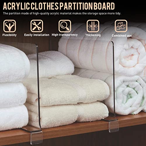 Acrylic Shelf Dividers for Closet Organization 4PCS，Clear Shelf Divider Fits Shelves of 0.4-1 Inch, Shelf Divider for Wooden Shelving