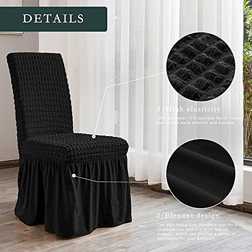 Fashion Dining Chairs Slipcovers with Skirt, High Stretch Chair Covers Slipcovers Seersucker Chair Furniture Protector Covers for Kids and Pets (Color : Gray, Size : 2 Pcs)
