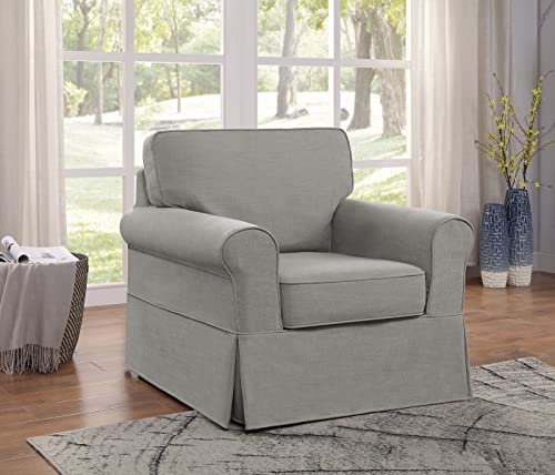OSP Home Furnishings Ashton Rolled Arm Chair with Slipcover, Fog Grey