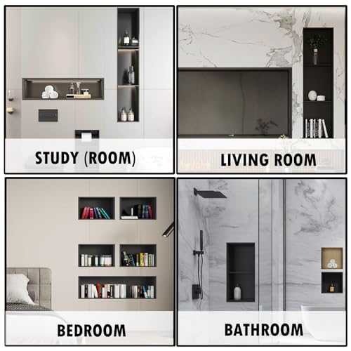 Single Cubicle Shower Niche Recessed Shower Box Insert Square Stainless Steel Bathroom Shelf Built-In Wall Niches for Storage Waterproof Modern Space Saving Shower Storage,White