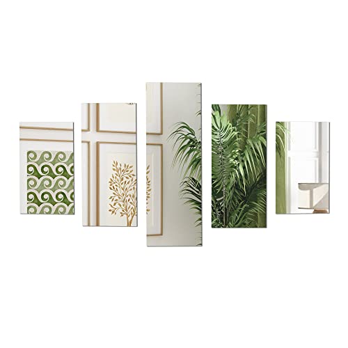 Americanflat 5pcs Set Adhesive Mirror Tiles - Moon Phase Mirror Set - Peel and Stick Mirrors for Wall - Frameless Real Glass Moon Mirror Wall Decor for Bedroom and Living Room