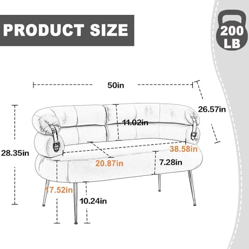Green Velvet Loveseat, Modern Love Seat Sofa, Upholstered Sofa Chair with Gold Buckle and Leg, Padded Comfy Couch, Small Couches for Small Spaces, Living Room, BedRoom, Waiting Room, Green