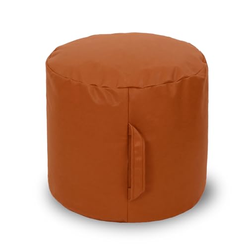 Round Unstuffed Faux Leather Pouf - Chic Leathaire Cover ONLY Ottoman, Elegant Cylindrical Footrest and Storage, Ottoman Cover for Play Room (Orange)