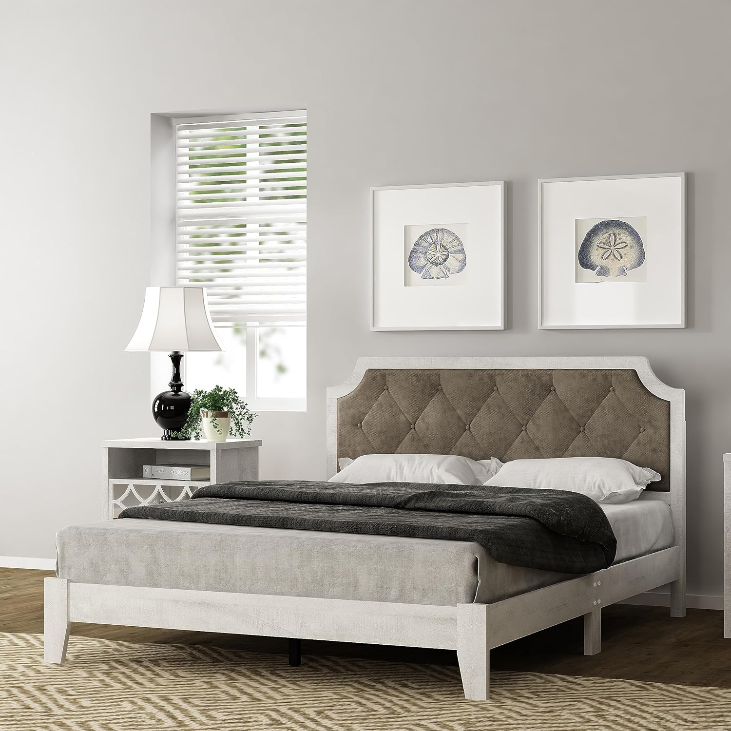 Galano Annifer Queen Platform Bed Frame with Cushioned Upholstered Headboard & Wooden Slats Support, Mattress Foundation, No Box Spring Needed, 62.99
