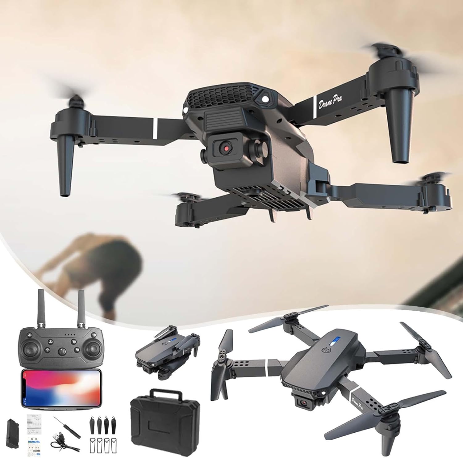 Drone Pro with Dual Cameras, 2024 New 1080P HD FPV Camera Remote Control Drones for Beginners, 2.4Ghz WiFi Foldable Drone with Altitude Hold Headless Mode Start Speed Adjustment, Black