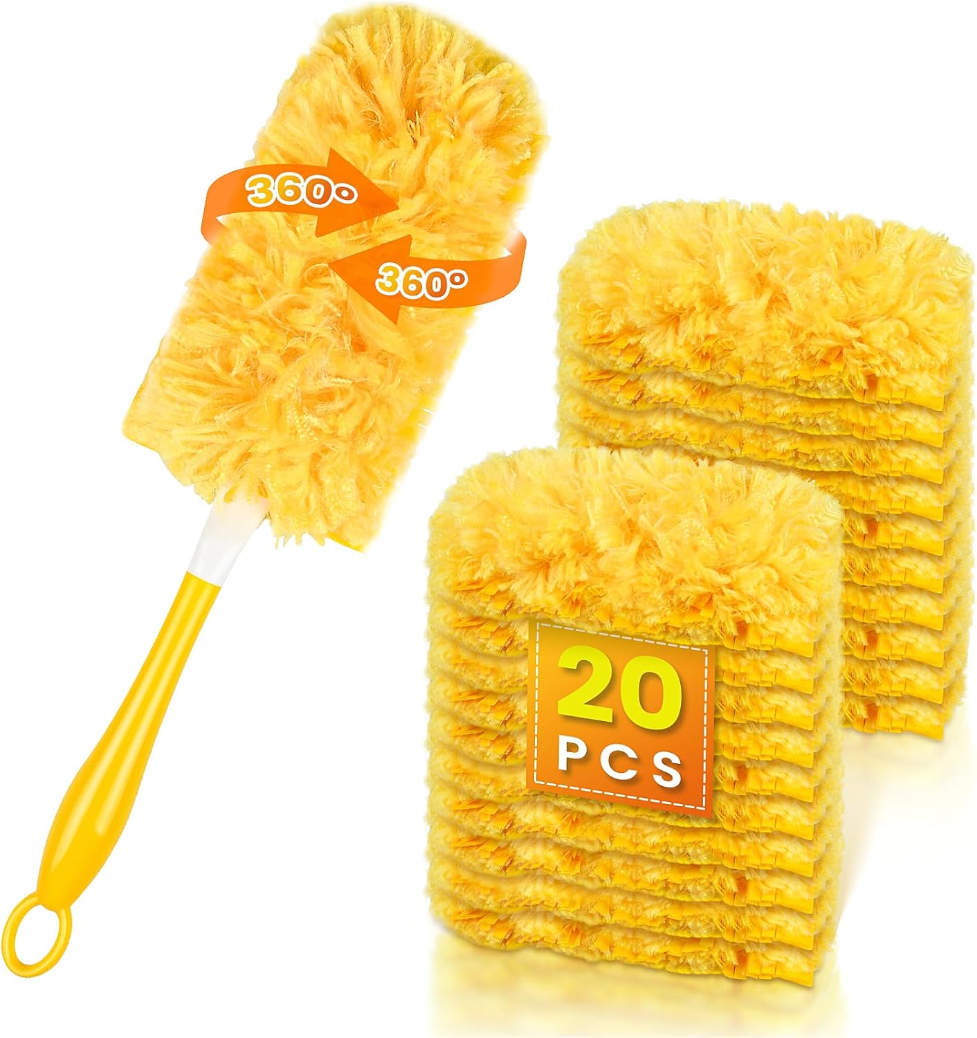 20 Count 360 Duster Pads for Swiffer Duster Refill, Multisurface Heavy Duty Duster Replacements with 1 Handle, Disposable Feather Dusters for Cleaning