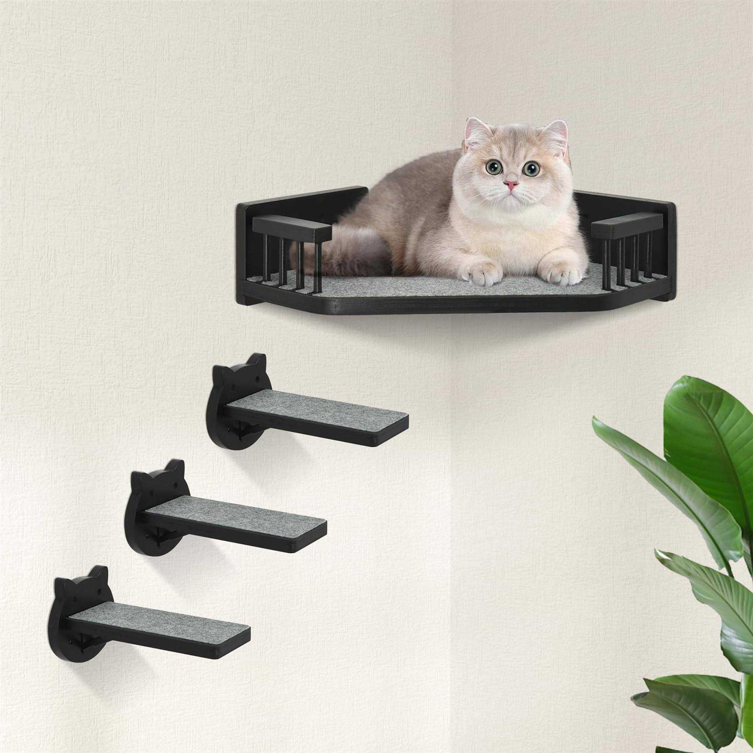 Cat Wall Shelves, Corner Cat Shelves and Perches for Wall Cat Wall Furniture Cat Shelf with 3 Steps - Pet Supplies online store