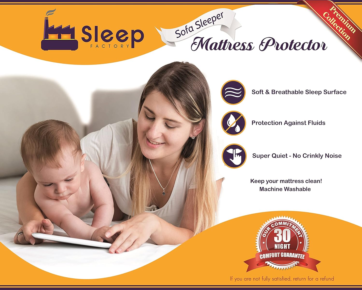 Sleep Factory - Mattress & Sofa Bed Sleeper Protector | Waterproof, Premium 100% Jersey Cotton, King Size (76x80), 6” Depth, White