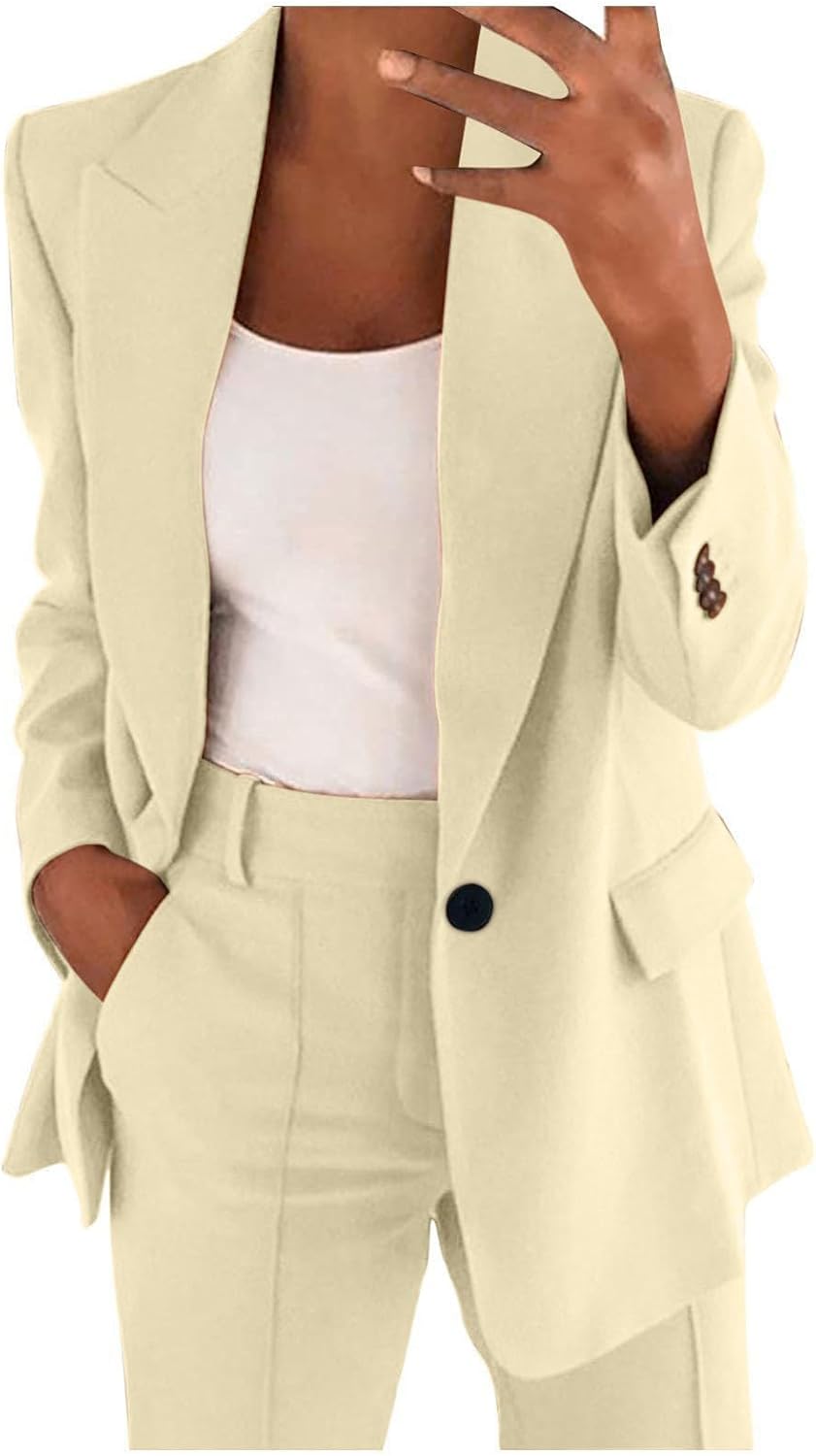 JEGULV Blazer Suit Sets for Women 2 Piece Business Casual Work Blazers Long Sleeve Office Jackets and Pencil Pants Sets