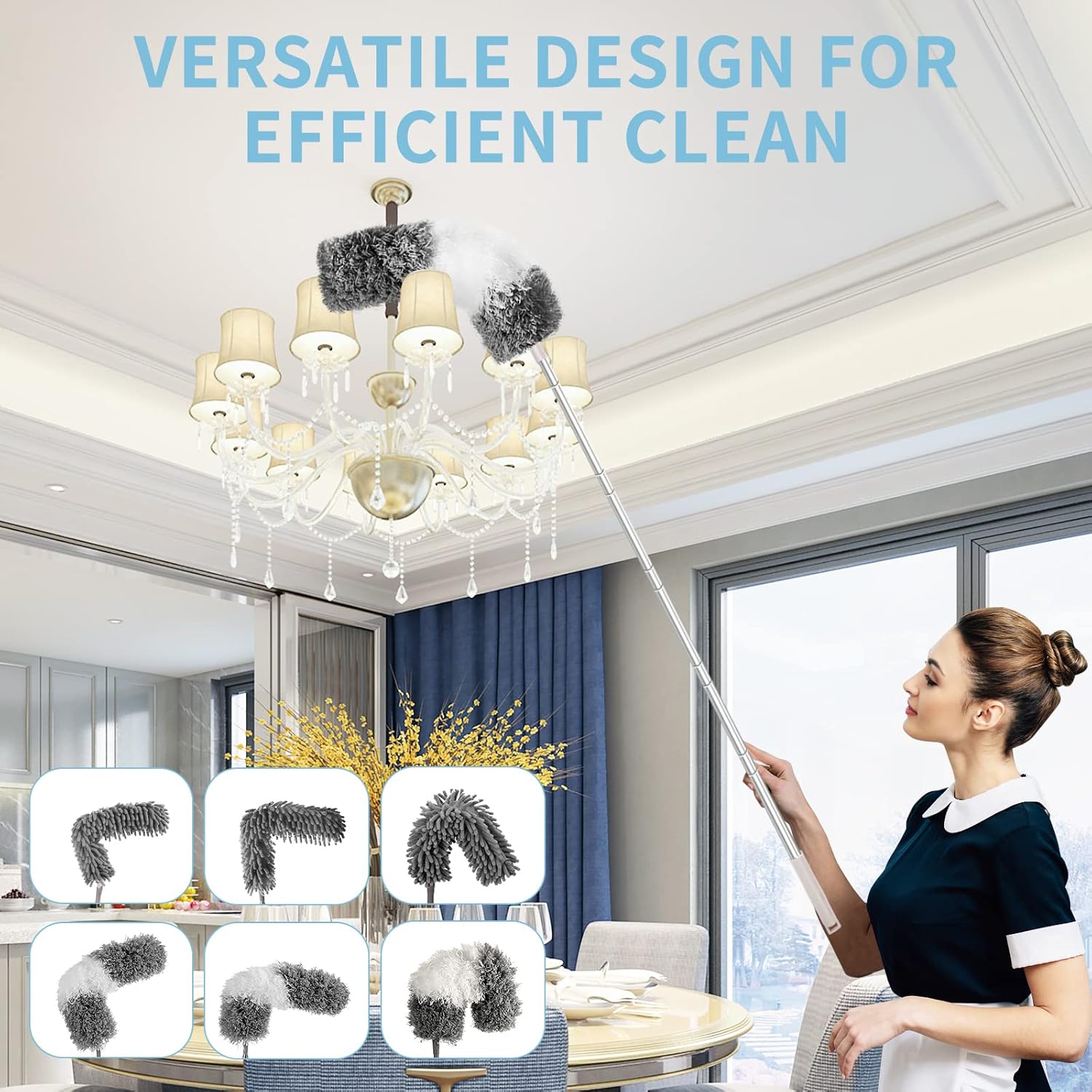 Microfiber Feather Duster with Extension Pole 30 to 100 inches, Reusable,Bendable, Washable Dusters for Cleaning Ceiling Fan, High Ceiling, Blinds, Furniture & Cars, 12PCS