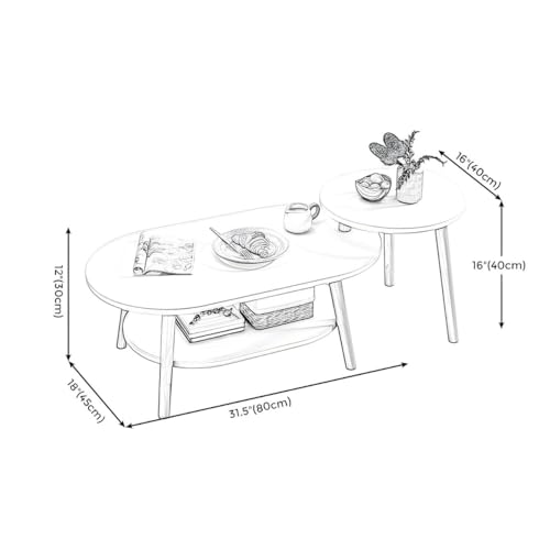 KWOKING Oval/Round Coffee Table Modern Wood Side Table Small Apartment Living Room Coffee Table Simple Small Table Small Bedroom Storage Table Household Small Coffee Table Natural 24