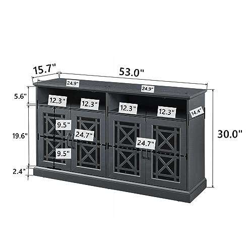 53 Inch Wooden TV Stand Multifunctional Storage Buffet Cabinet Sideboard with Glass Door and Adjustable Shelves Console Table Sofa Table for Dining Room Living Room Bedroom (Teal)