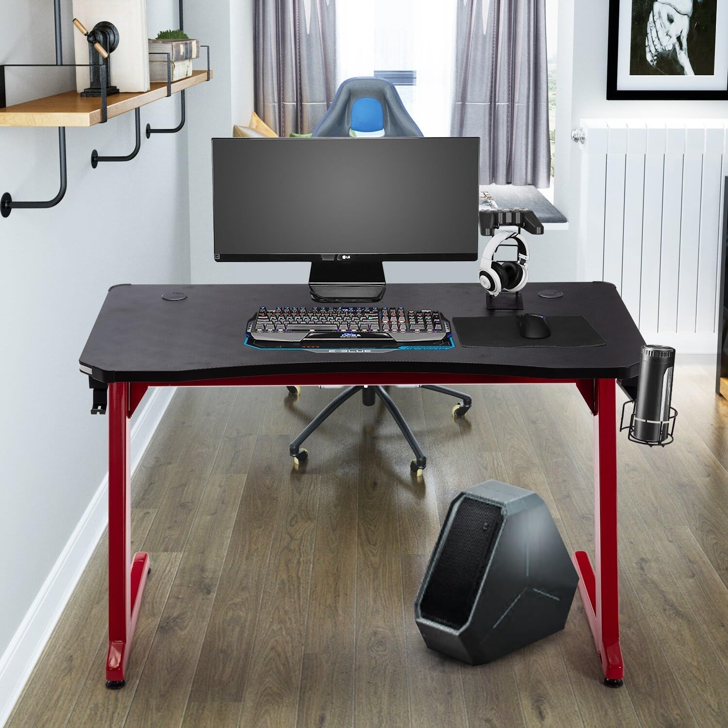 Overstock 48 in. Z-Shaped Rectangular Gaming Desk with Headphone Hook and Cup Holder Black