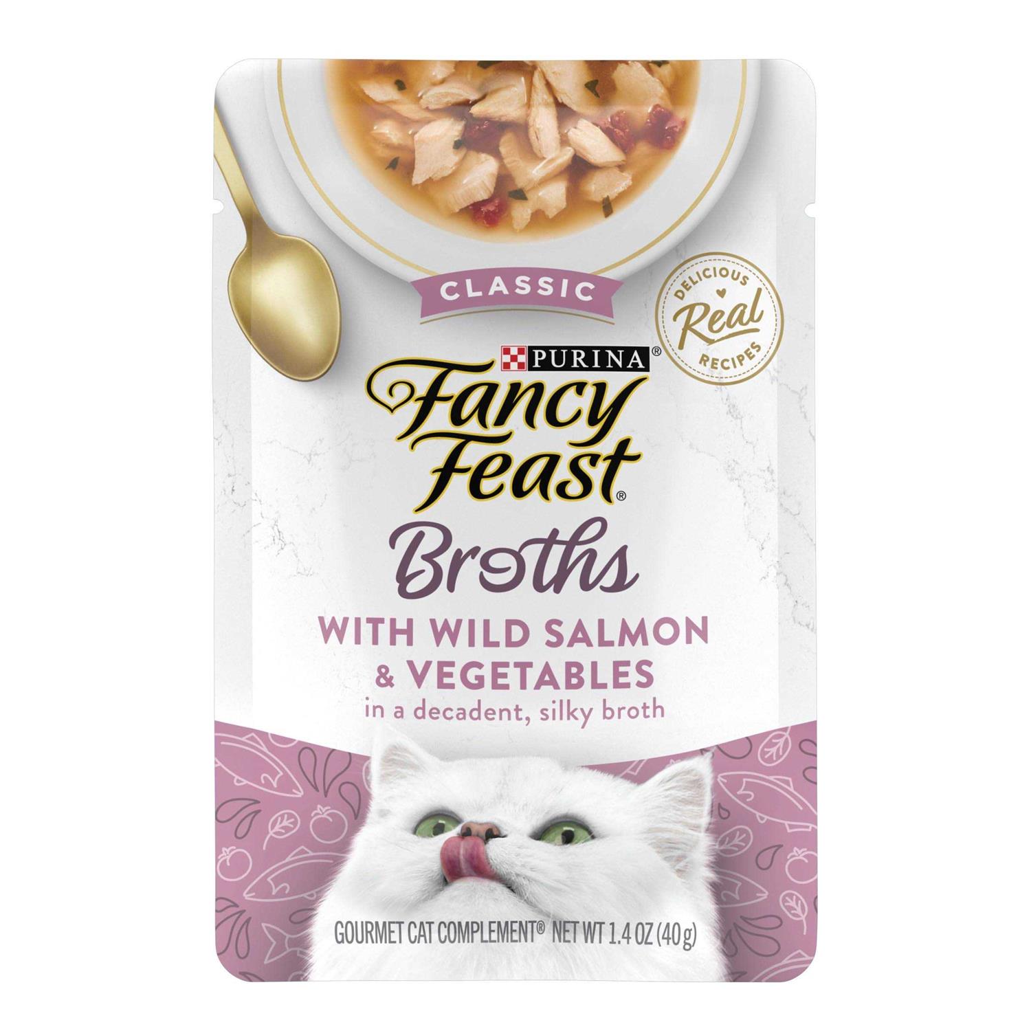 Fancy Feast Classic Broths with Wild Salmon & Vegetables Supplemental Cat Food Pouches - Pet Supplies online store