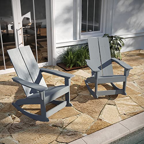 Taylor & Logan Finn Modern All-Weather 2-Slat Poly Resin Wood Rocking Adirondack Chair with Rust Resistant Stainless Steel Hardware in Navy