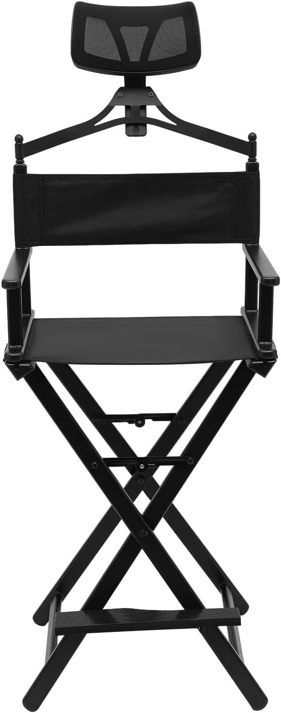 Makeup Artist Chair, Foldable Makeup Artist Stool Chair Professional Aluminum Makeup Chair with Head Rest Folding Directors Chair for Studio Salon Vanity, Black
