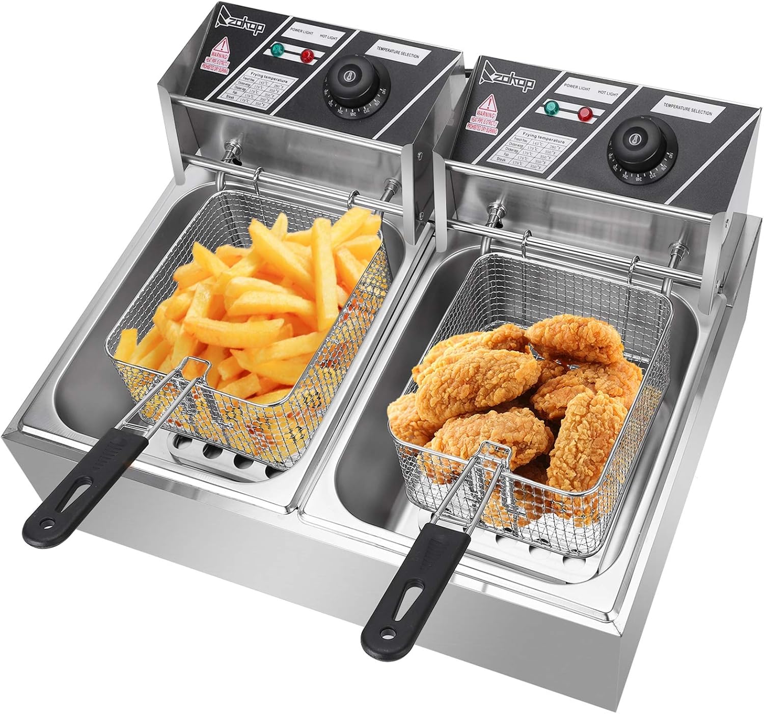 Heavy Duty Stainless Steel Deep Fryer, With Basket, 12 Liter Oil Capacity, Electric, 2Pack