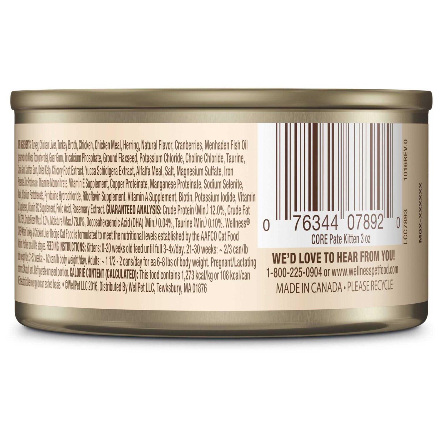 Wellness CORE Natural Grain-Free Turkey & Chicken Liver Pate Canned Kitten Food - Pet Supplies online store
