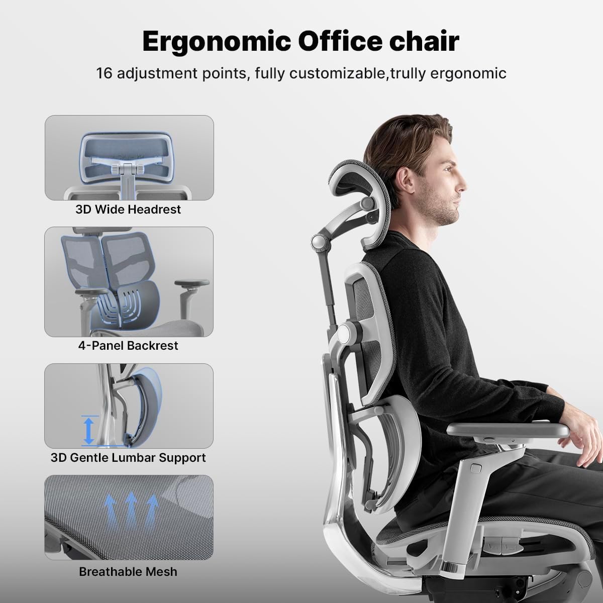 HINOMI X1 Ergonomic Office Chair with Lumbar Support - Home Office Desk Chair with Armrest, Office Ergonomic Chair with Footrest, Mesh Office Chair for Back Support, Computer Chair (Black, Standard)