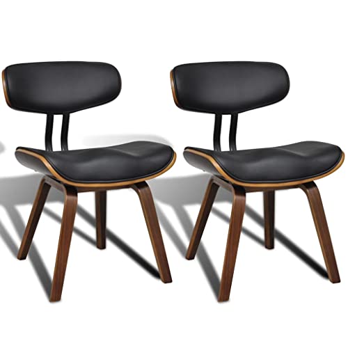 vidaXL Dining Chairs Set of 2, Bent Wood and Faux Leather, Brown and Black, Scandinavian Style, Seating Solution for Kitchen and Living Space'