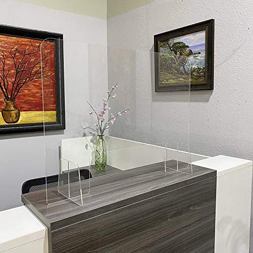 Crystal Clear Acrylic Ultra Protective Sneeze Guard for Desk/Table Counter, Reception Desk, Office, Store - Protective Shield Barrier Splash Guard Protector (SG1-48