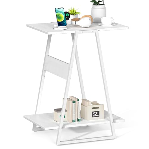 Gannyfer Set of 2 Side Table - 2 Tier Slim End Tables with Storage Shelf, Tall Nightstand for Small Space, Living Room, Bedroom, Rustic Brown