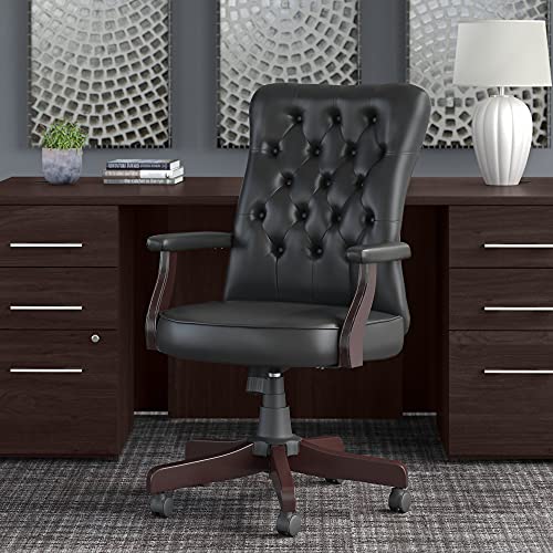 Bush Furniture Fairview High Back Tufted Office Chair with Arms in Black Leather