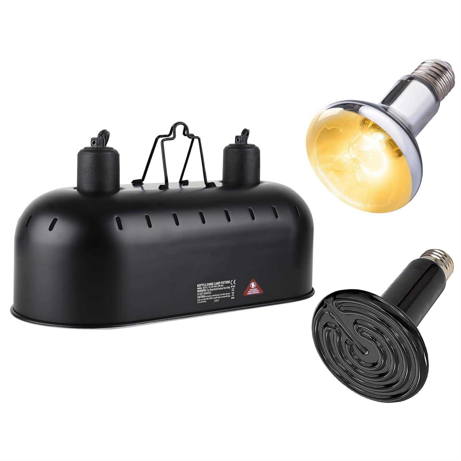 DXOPHIEX 15inch Dual Reptile Light Fixture Max 150W Dual Reptile Heat Lamp Fixture with Separate Switches - Pet Supplies online store