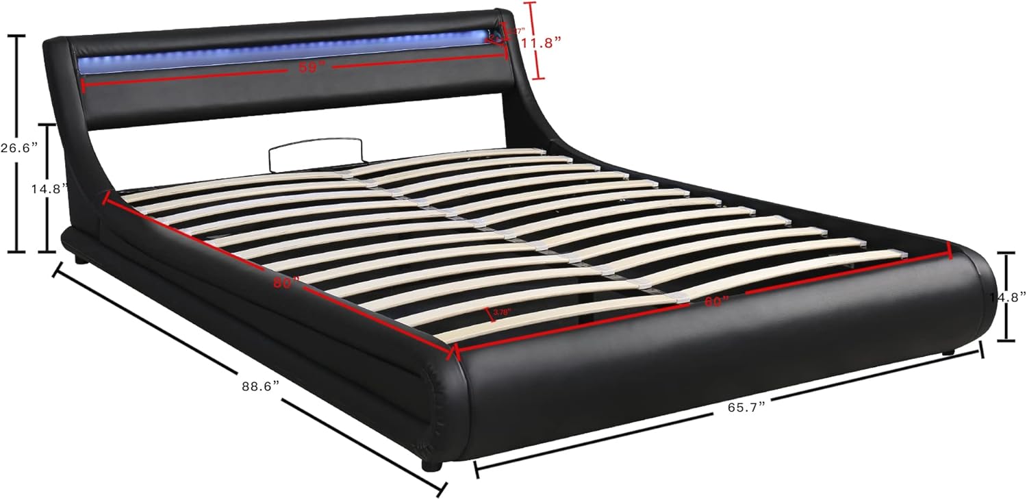 Upholstered Full Platform Bed with Storage and LED Lights Headboard Low Profile Full Size Lift Up Storage Beds, Hydraulic Lifting Under Bed Storage, Black