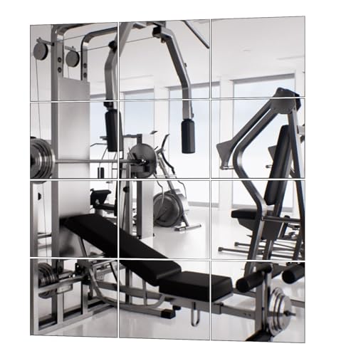 DHARANA Home Gym Mirrors,Set of 12 Glass Mirror Tiles,12'' x 12'' Wall Mounted Mirror,Frameless Full Length Mirror for Gym, Bedroom, Living Room, Bathroom
