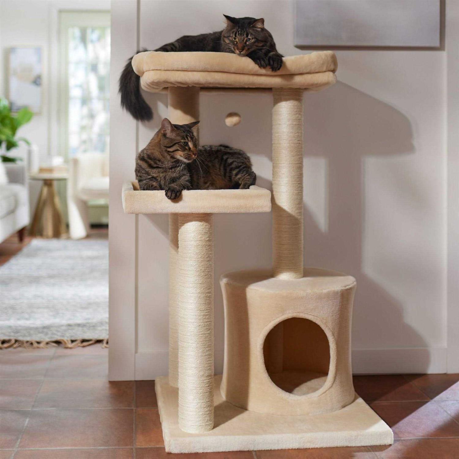 Frisco 42-in Heavy Duty Faux Fur Cat Tree Condo - Pet Supplies online store