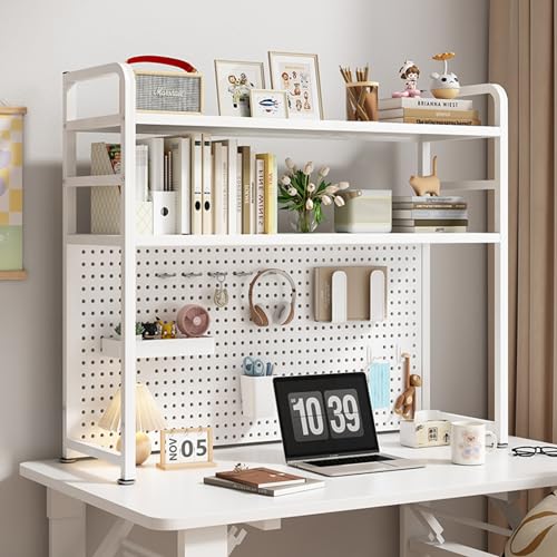 All Metal desk hutch shelf,Desktop Bookcase for Computer Desk, Multipurpose Countertop Hutch Bookshelf, Adjustable Display Shelf Rack Organizer for Dorm Office Home ( Color : A , Size : 115cm/45.2in )