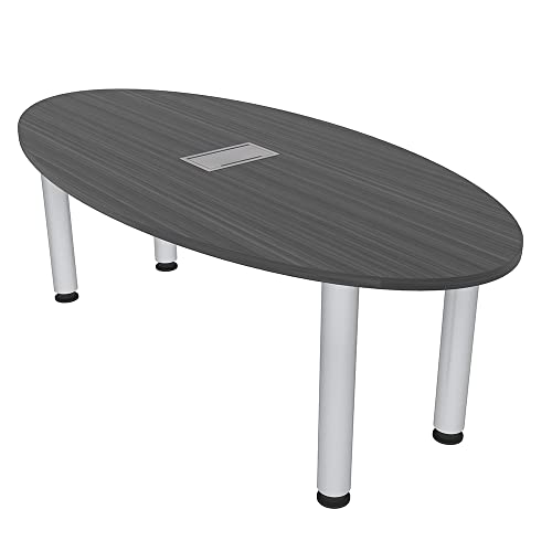 4 Person Oval Conference Table with Silver Post Legs | Harmony Series | 6x3 Meeting Room Table | Blonde Sufside Ash