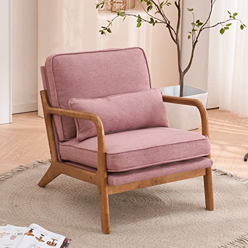 Accent Chair for Living Room, Mid-Century Modern Upholstered Armchair with Pillow,Reading Arm Chair,Comfy Accent Chair for Bedroom