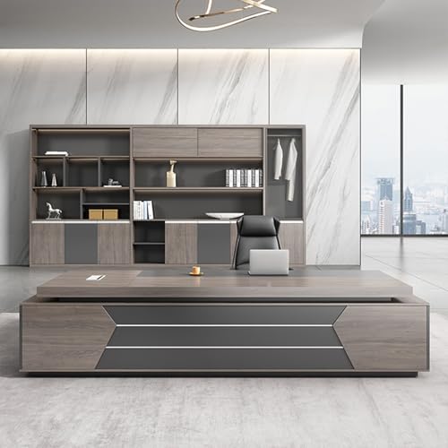 L-Shaped Executive Office Desk with Drawer, Large Modern Office Desk with Power Outlet, Business Furniture Office Workstation for Home Office