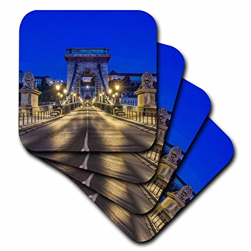 Set of 8 Ceramic Tile Coasters - Hungary, Budapest, Chain Bridge at Dawn. Bridges