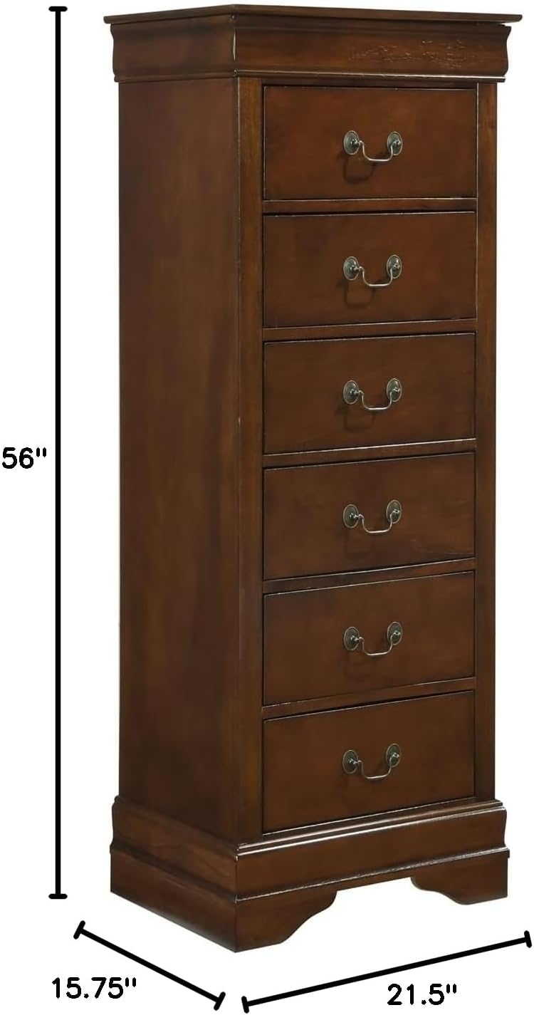 6 Drawer Chest, Dresser for Bedroom Wood Brown Mix 21.50x15.75x56Inch